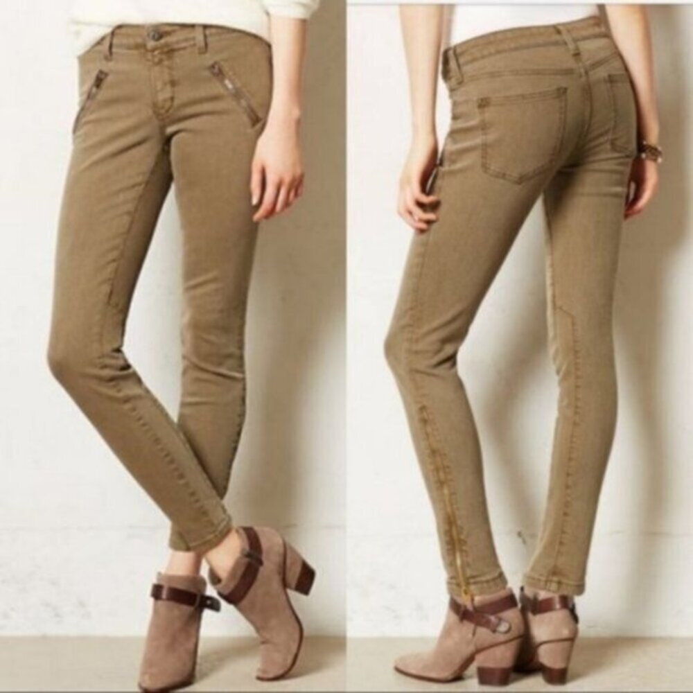 Anthropologie Pilcro Serif Moto Zip Jean in Olive